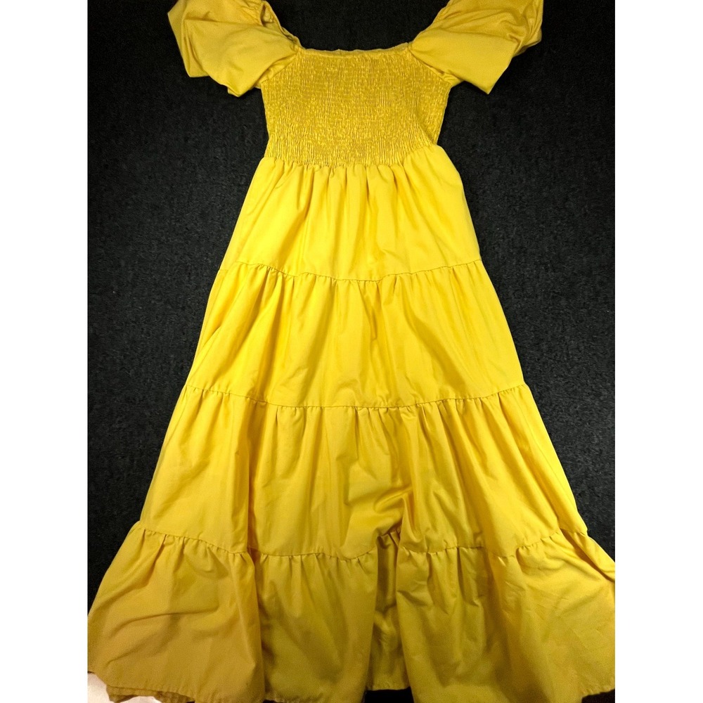 Prettygarden Maxi Dress Womens Medium Yellow Smocked Puff Sleeve Tiered Summer